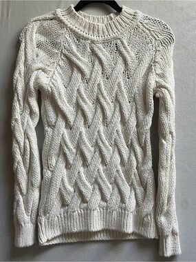 Cocogio Made in Italy Cream Cable Knit Cotton Blend Crewneck Sweater Size S